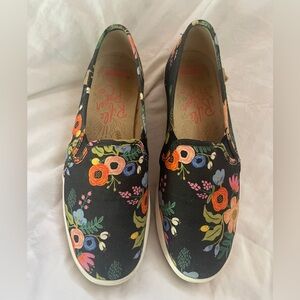 Keds x Rifle Paper Co Women’s Black Floral Slip On Shoes Size 8.5